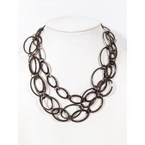 Daisy Fuentes Y2K Necklace Brown Metallic Oval Chain Link Statement 21"‎